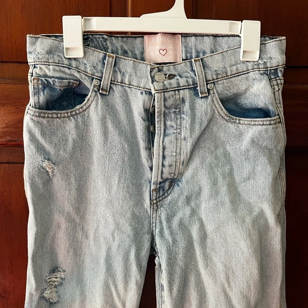 Revice “Made in LA” Distressed High-Rise Jeans — Size 30 — Light Wash